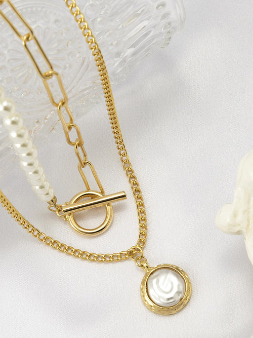 Damen Halsketten Set - Zweilagig mit Perlen- und Gliederkette