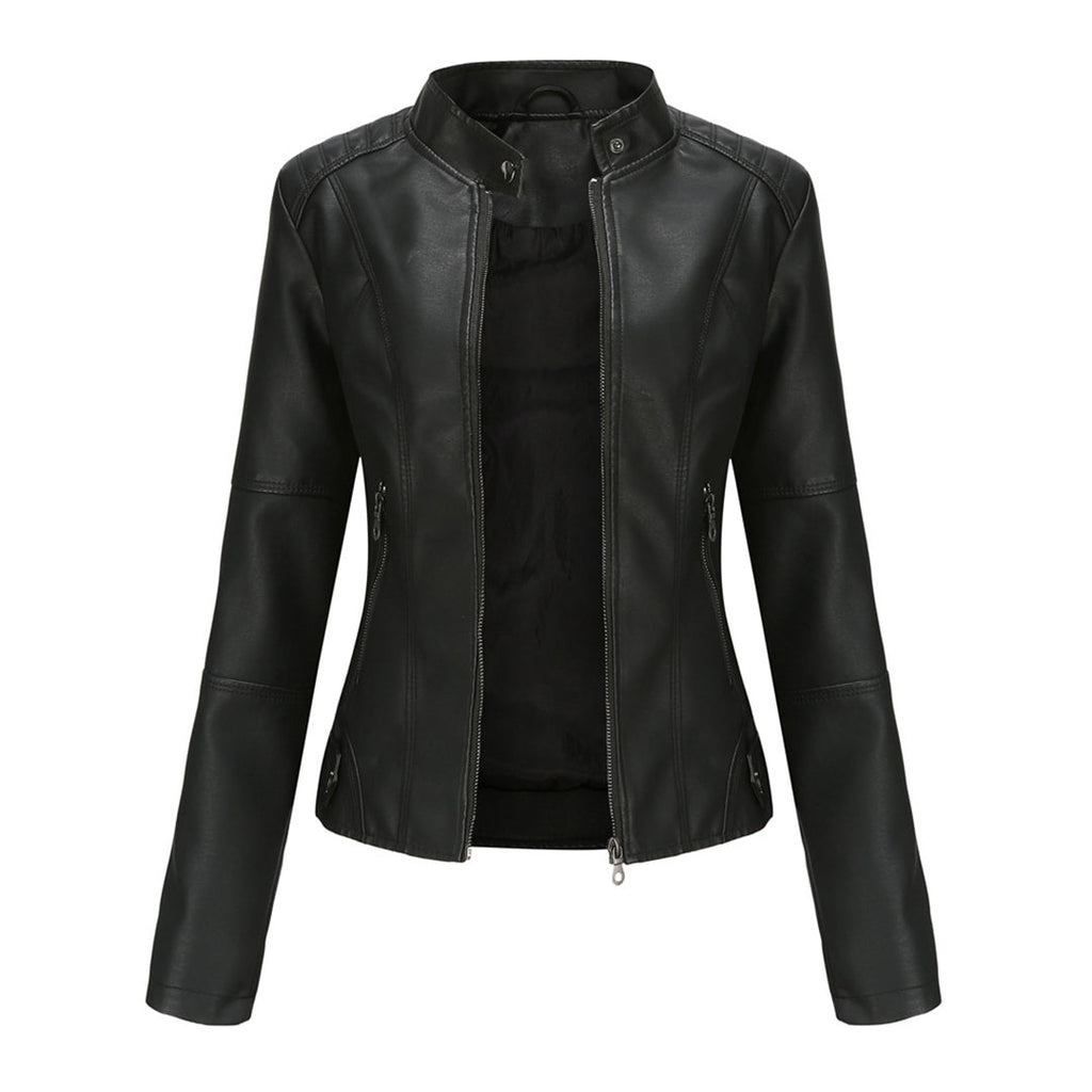 Damen Jacke im Schmalen Moto-Stil - Reißverschluss & Hoher Kragen