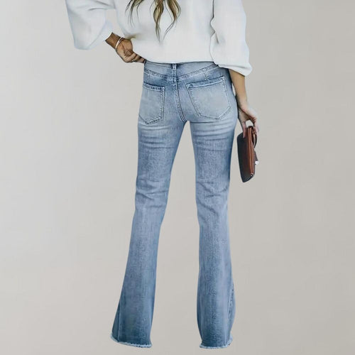 Damen Himmelblaue Schlagjeans - Hoch Tailliert