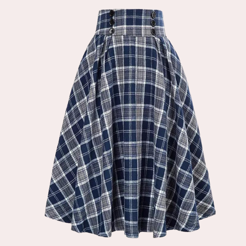 Damen Hochtaillierter Faltenrock - A-Linien-Midi mit Knopf-Details