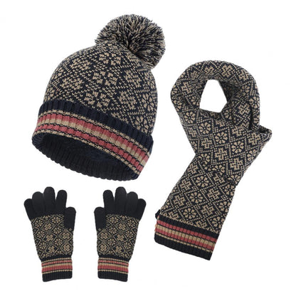 Damen 3-teiliges Accessoire-Winter-Set - Gestrickte Handschuhe, Mütze & Schal
