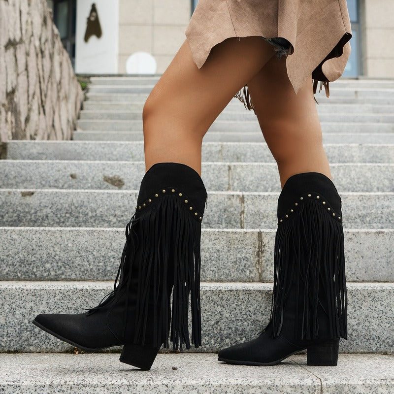 Damen Cowboystiefel aus Wildleder – Western-Stil mit Fransen