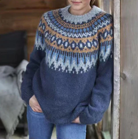 Damen Wollpullover – Relaxed Fit mit Nordischem Muster
