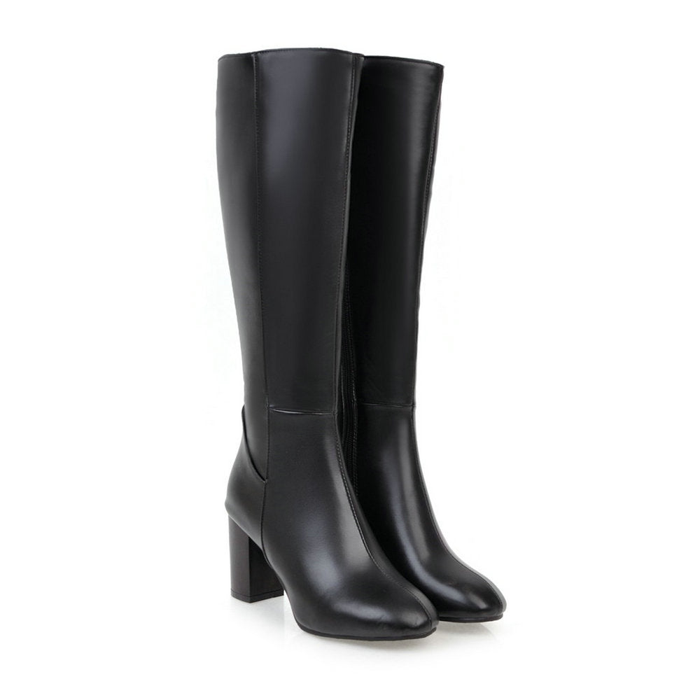 Damen Kniehohe Stiefel - Blockabsatz & Seitenreißverschluss