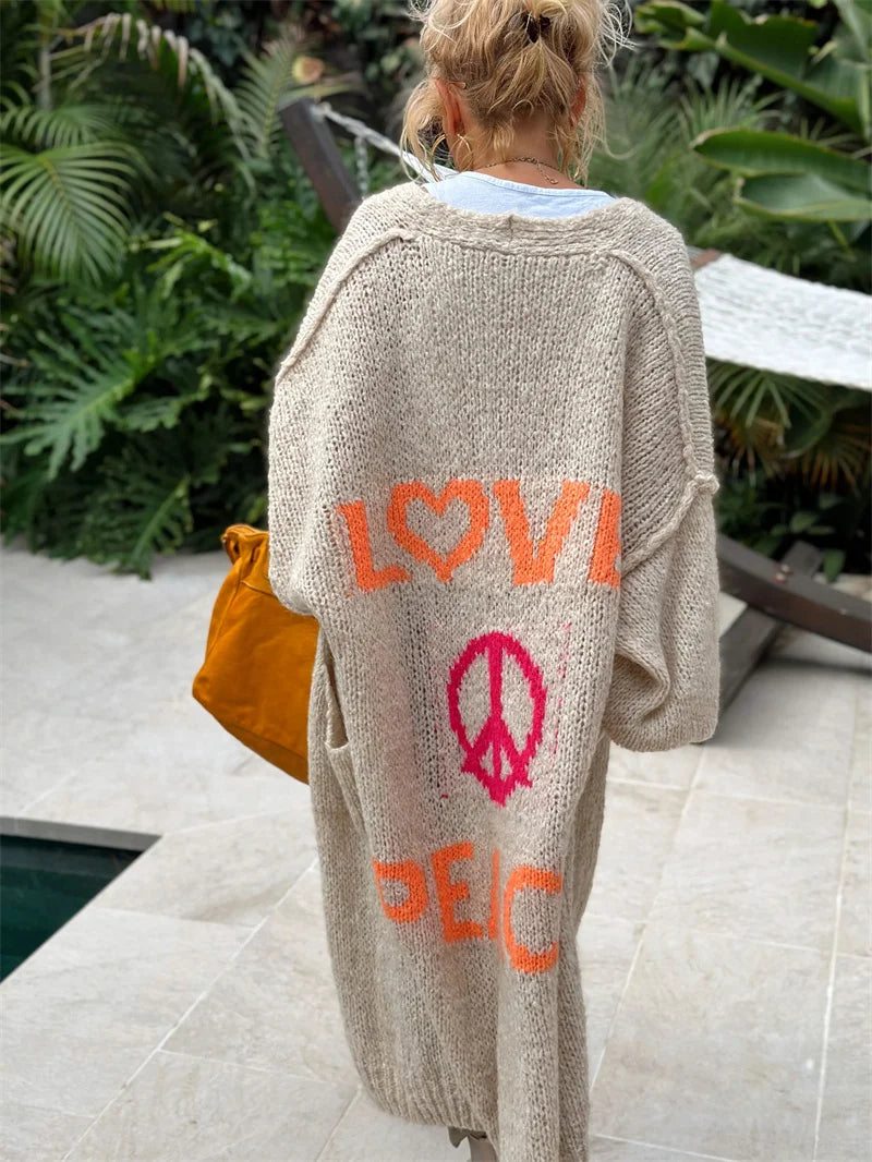 Damen Oversized Strickjacke - Liebe & Frieden Design