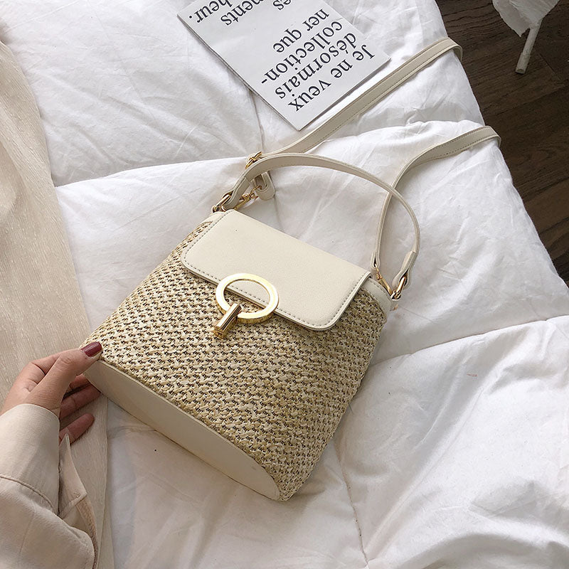 Damen Handtasche - Stroh Eimer Stil