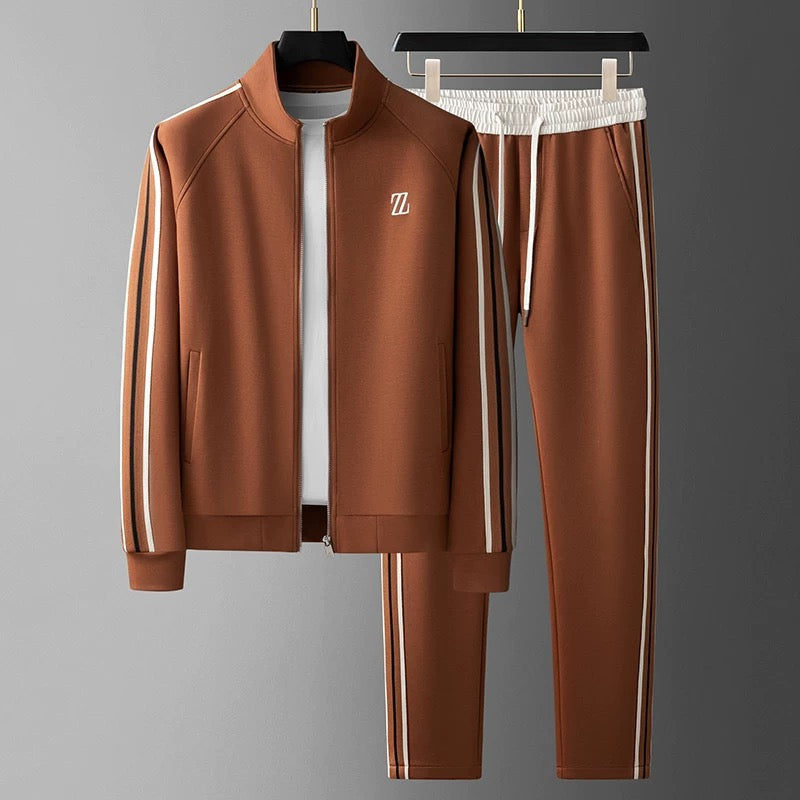 Herren Gestreifter Trainingsanzug - Jacke mit Reißverschluss & Slim-Fit Jogginghose