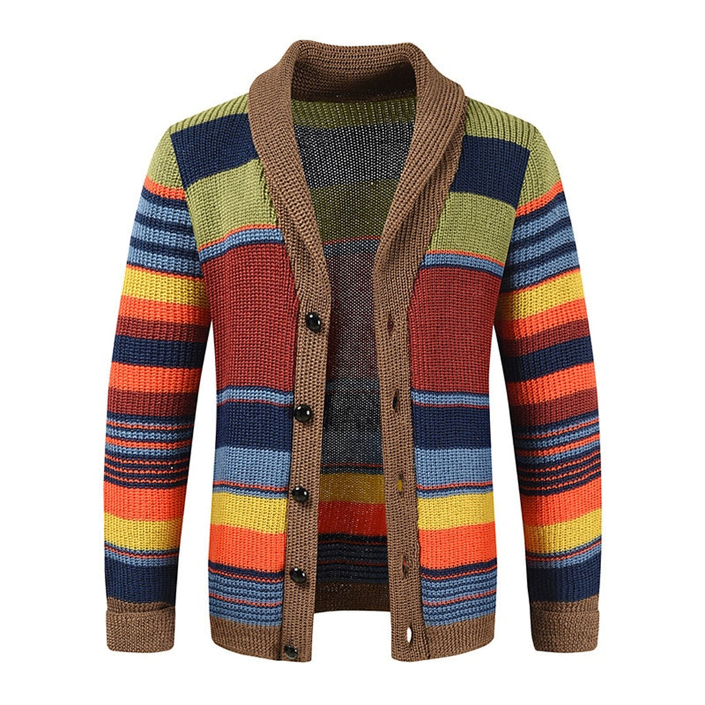 Herren-Strick-Cardigan - Mehrfarbig im Vintage-Streifen-Stil