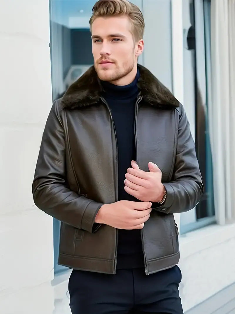 Herren Braun Moto-Stil Jacke - Warmer Kragen