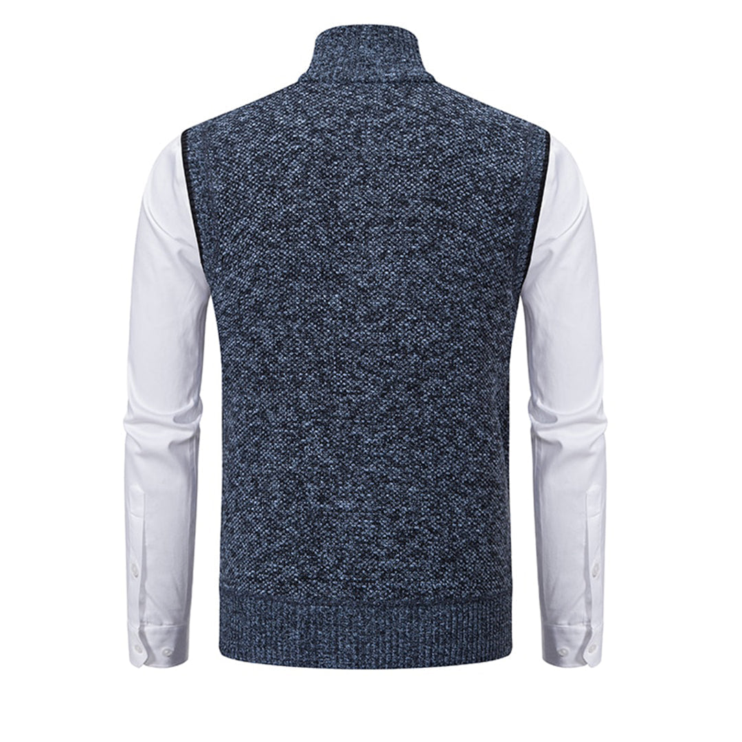 Herren Stehkragen Gilet - Gestrickte Weste mit Reißverschluss