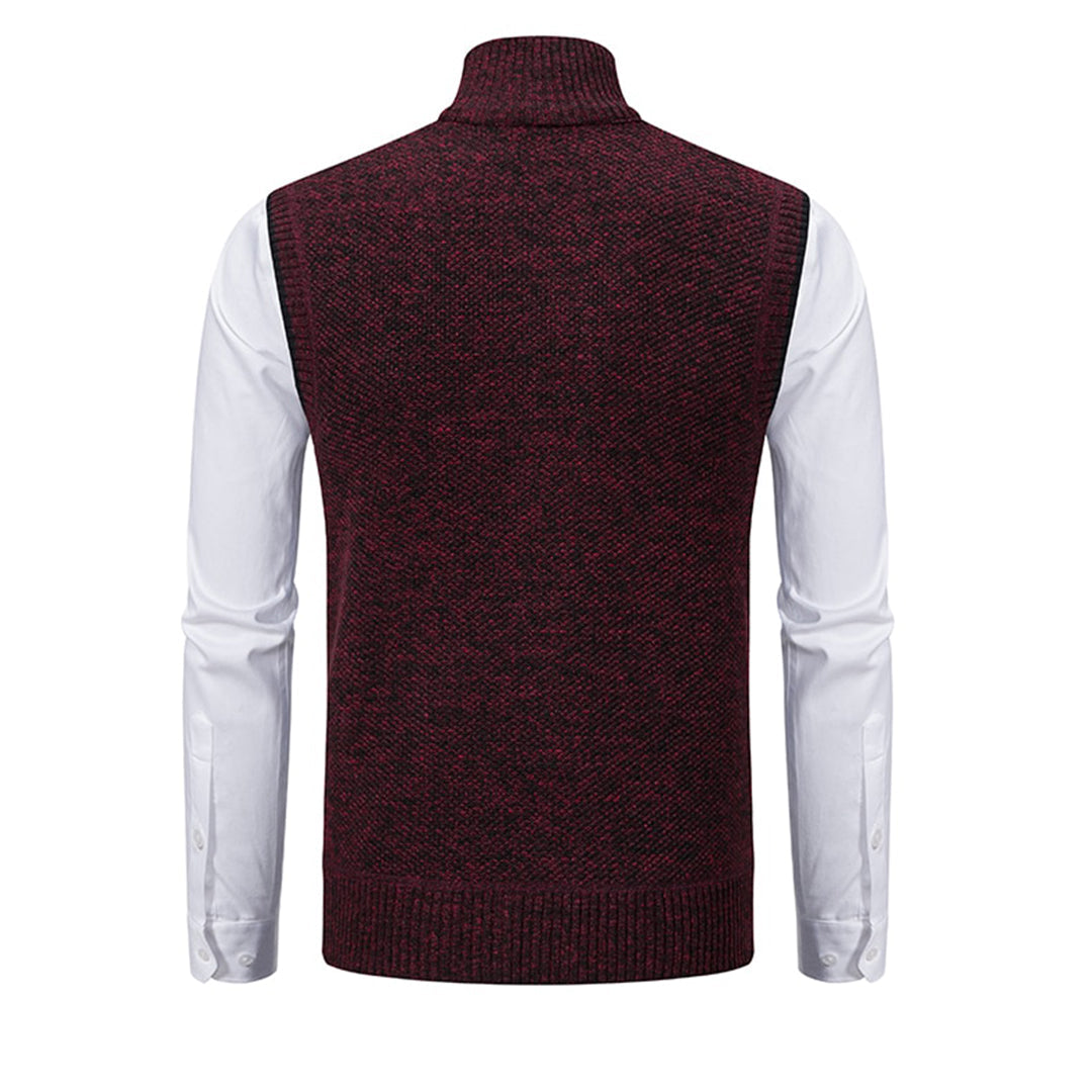 Herren Stehkragen Gilet - Gestrickte Weste mit Reißverschluss