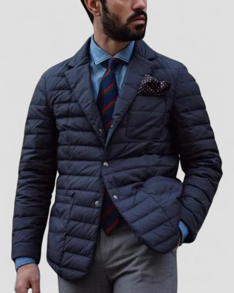 Herren Marineblaue Gesteppte Jacke - Schmale Passform mit Reverskragen