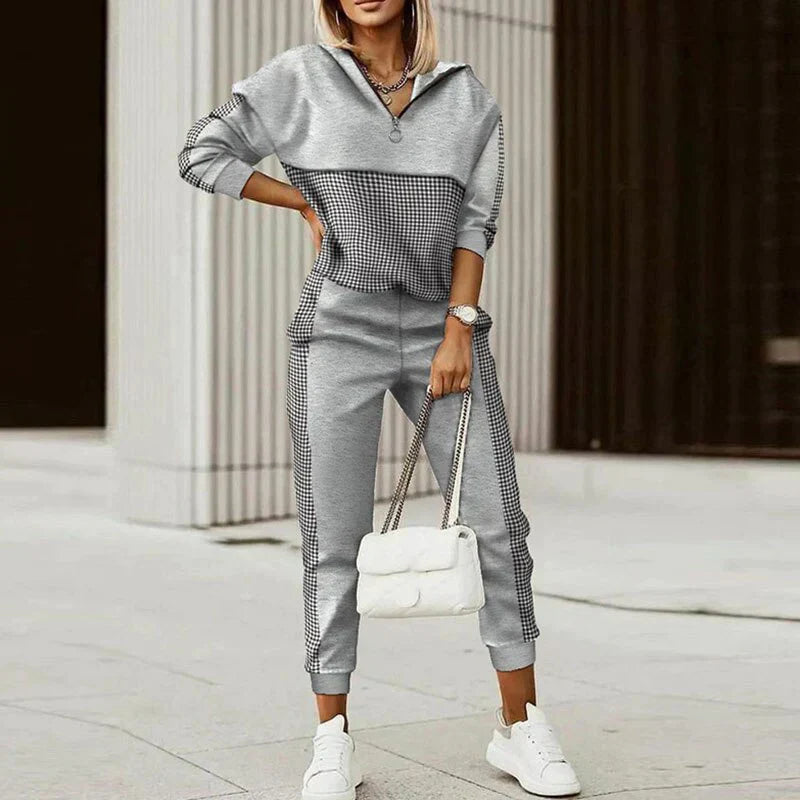 Damen Kapuzenpullover mit Reißverschluss & Jogginghosen Set - Zweiteiliger Athleisure