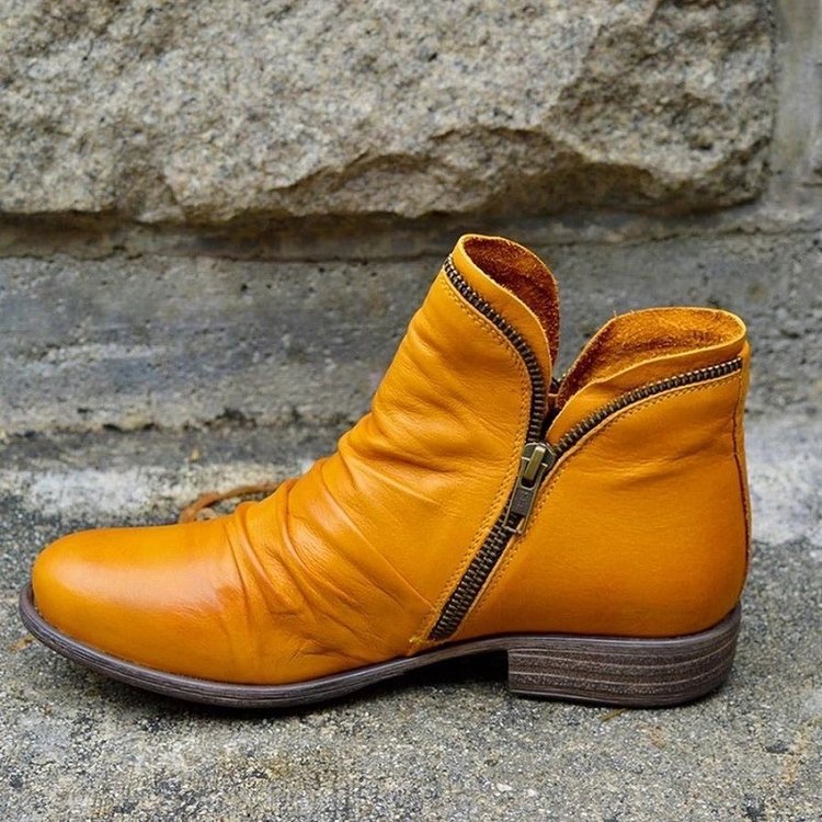 Damen Stiefeletten mit gerafftem Stil - Falten & seitlicher Reißverschluss