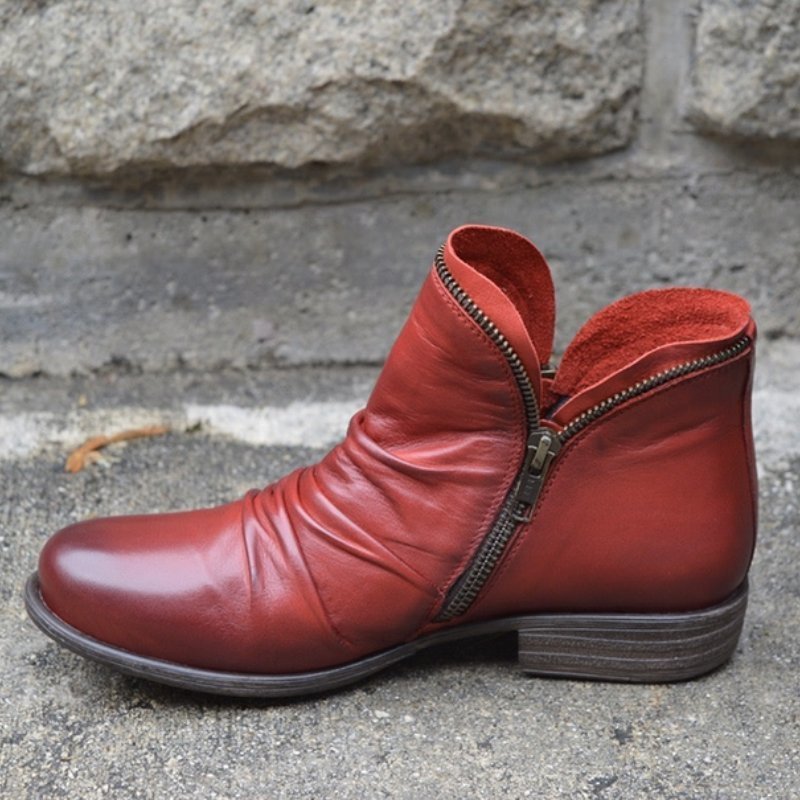 Damen Stiefeletten mit gerafftem Stil - Falten & seitlicher Reißverschluss