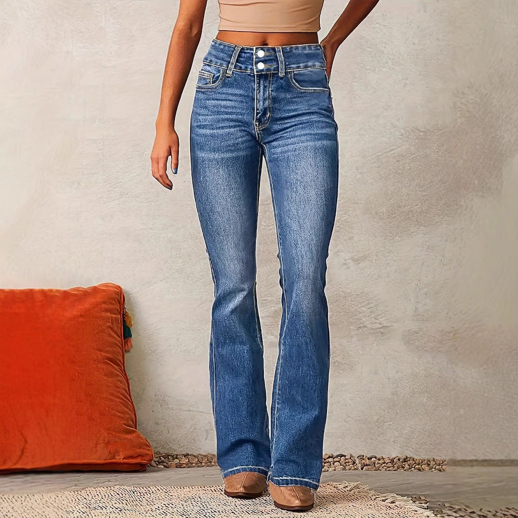 Damen Schlagjeans - Hohe Taille und Dehnbar