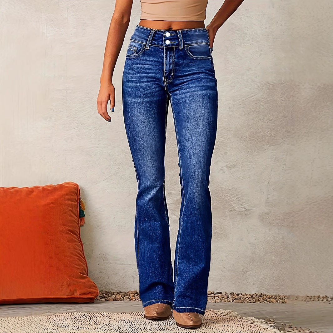 Damen Schlagjeans - Hohe Taille und Dehnbar
