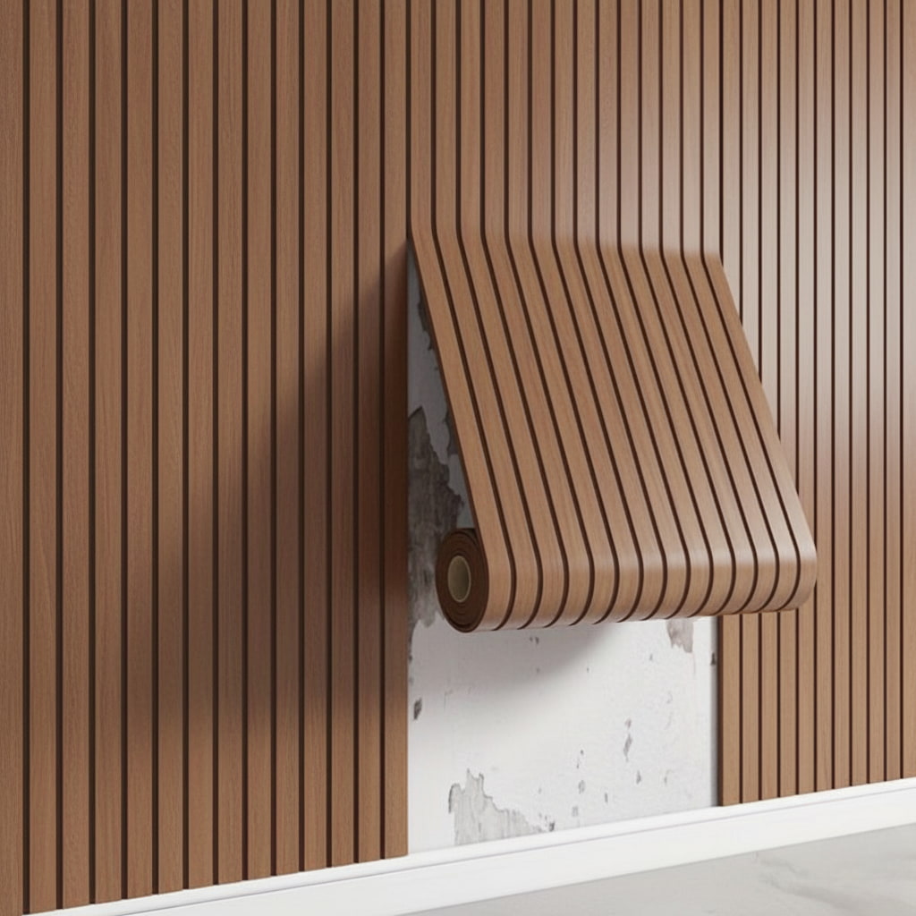 Selbstklebendes 3D Wandpaneel Rolle - Latten-Design in Holzoptik