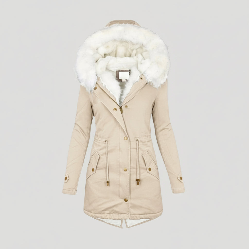 Damen-Winterparka – mit Kapuze und Gürtel