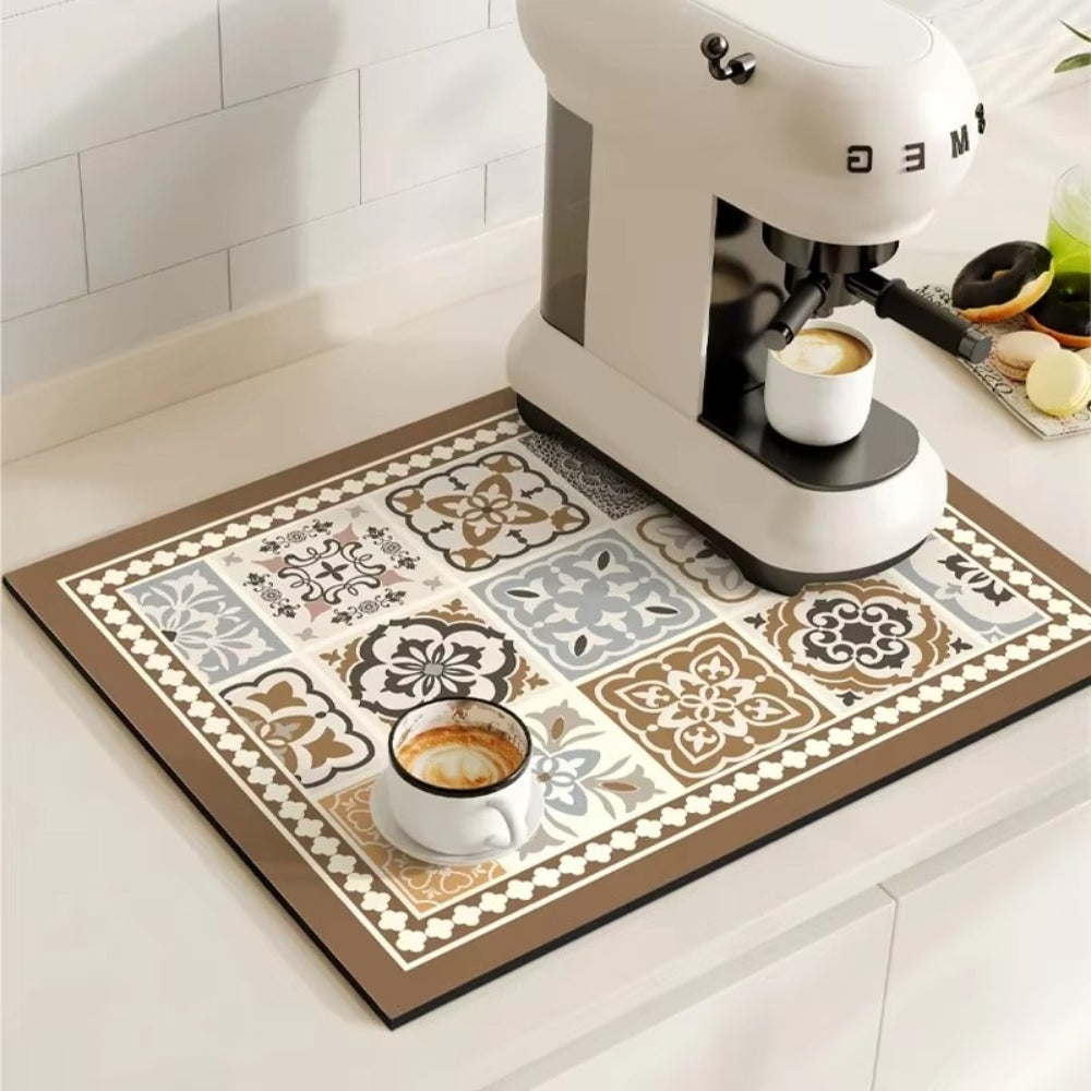 Kaffee-Unterlage Retro Fliesen-Design – Saugstark Anti-Rutsch