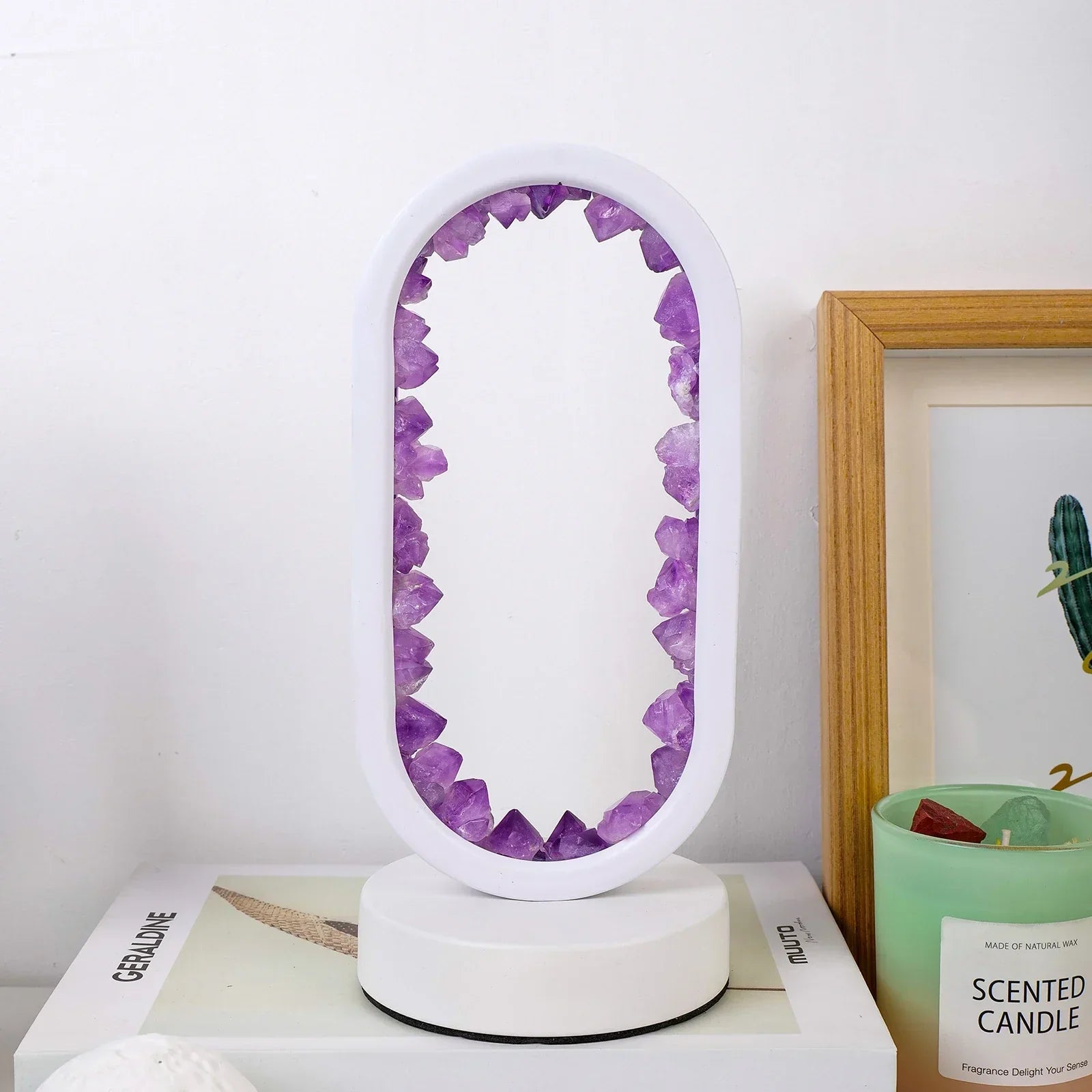 Oval LED Tischlampe mit Natürlichen Kristallen - Beruhigendes Ambiente Nachtlicht