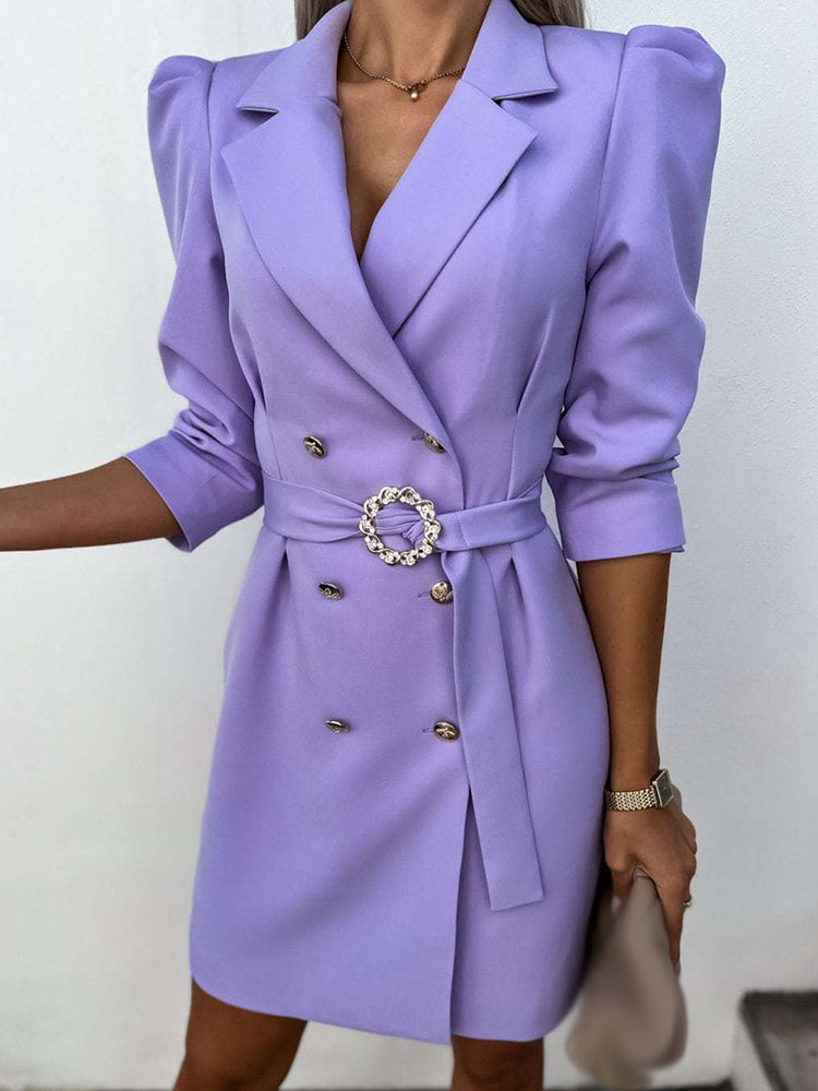 Damen Zweireihiges Minikleid - Maßgeschneiderte Passform & Puffärmel