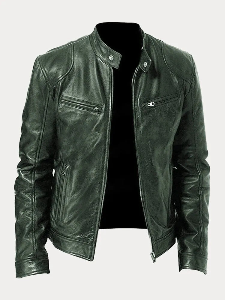 Herren Texturierte Biker Jacke - Stehkragen mit Reißverschlusstaschen