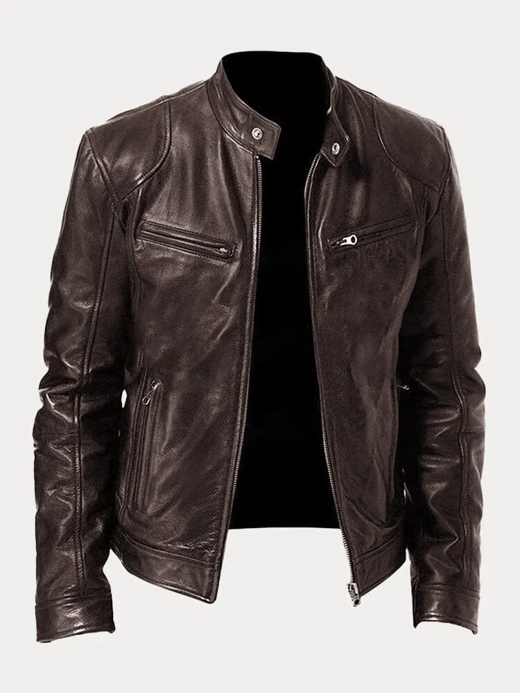 Herren Texturierte Biker Jacke - Stehkragen mit Reißverschlusstaschen