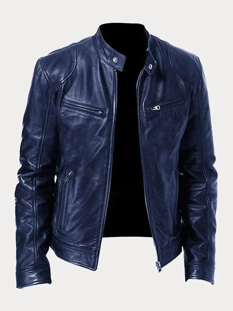 Herren Texturierte Biker Jacke - Stehkragen mit Reißverschlusstaschen