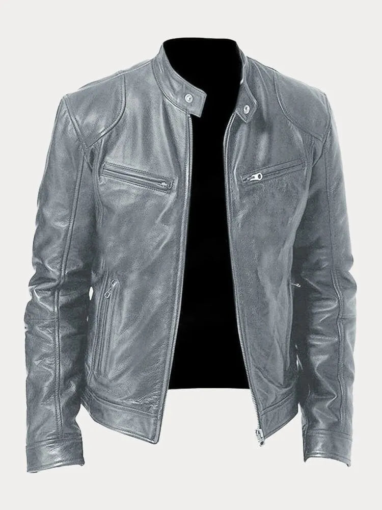 Herren Texturierte Biker Jacke - Stehkragen mit Reißverschlusstaschen