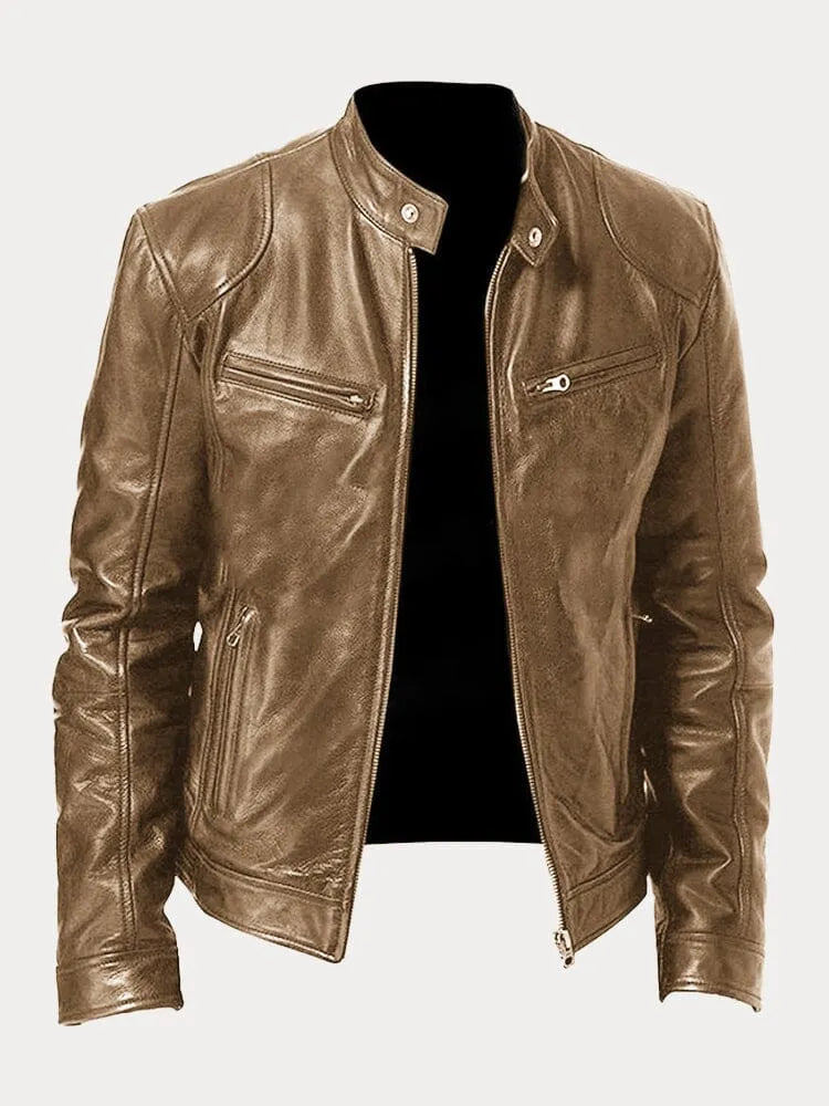Herren Texturierte Biker Jacke - Stehkragen mit Reißverschlusstaschen
