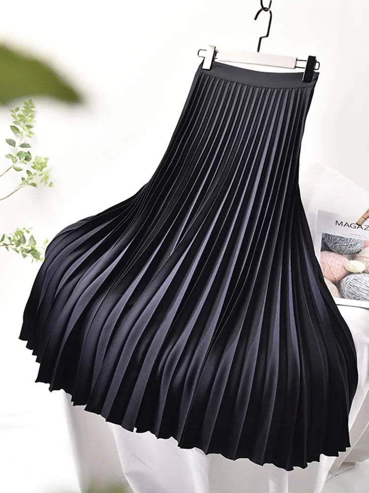 Damen Plissierter Midi Rock - Hochtailliert mit Elastischem Bund