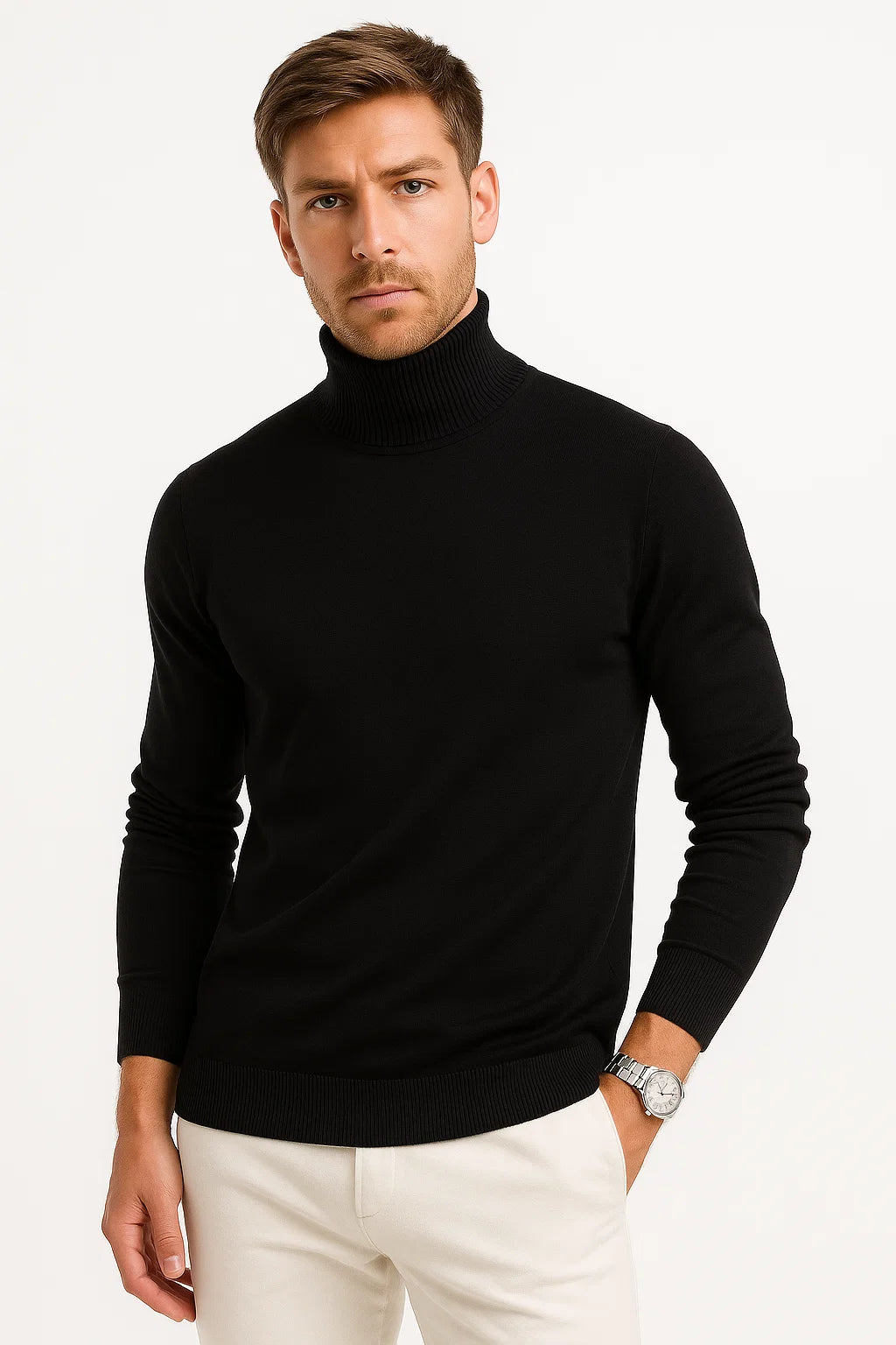 Herren Rollkragenpullover aus Wolle - Gestrickte Slim-Fit-Passform