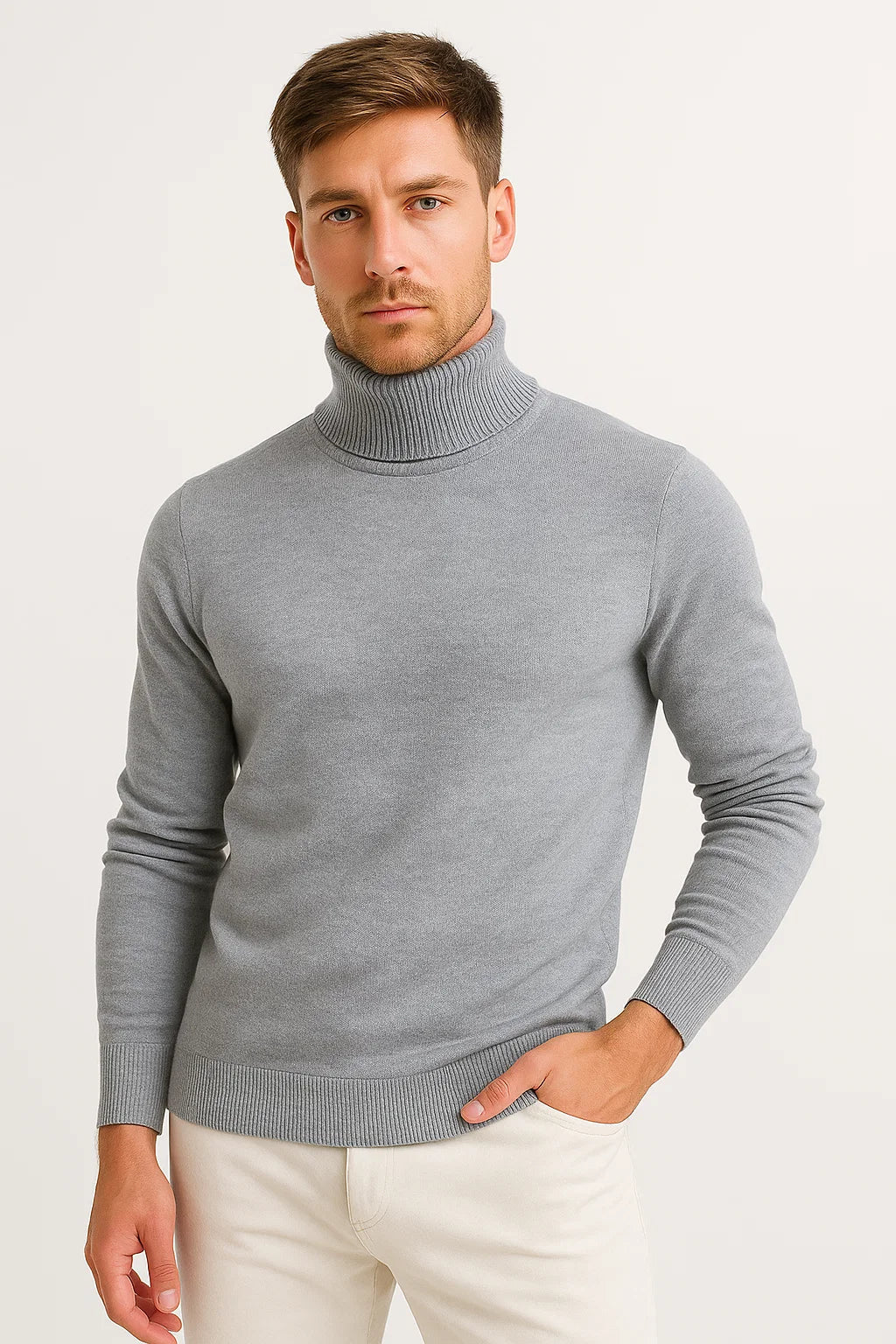 Herren Rollkragenpullover aus Wolle - Gestrickte Slim-Fit-Passform