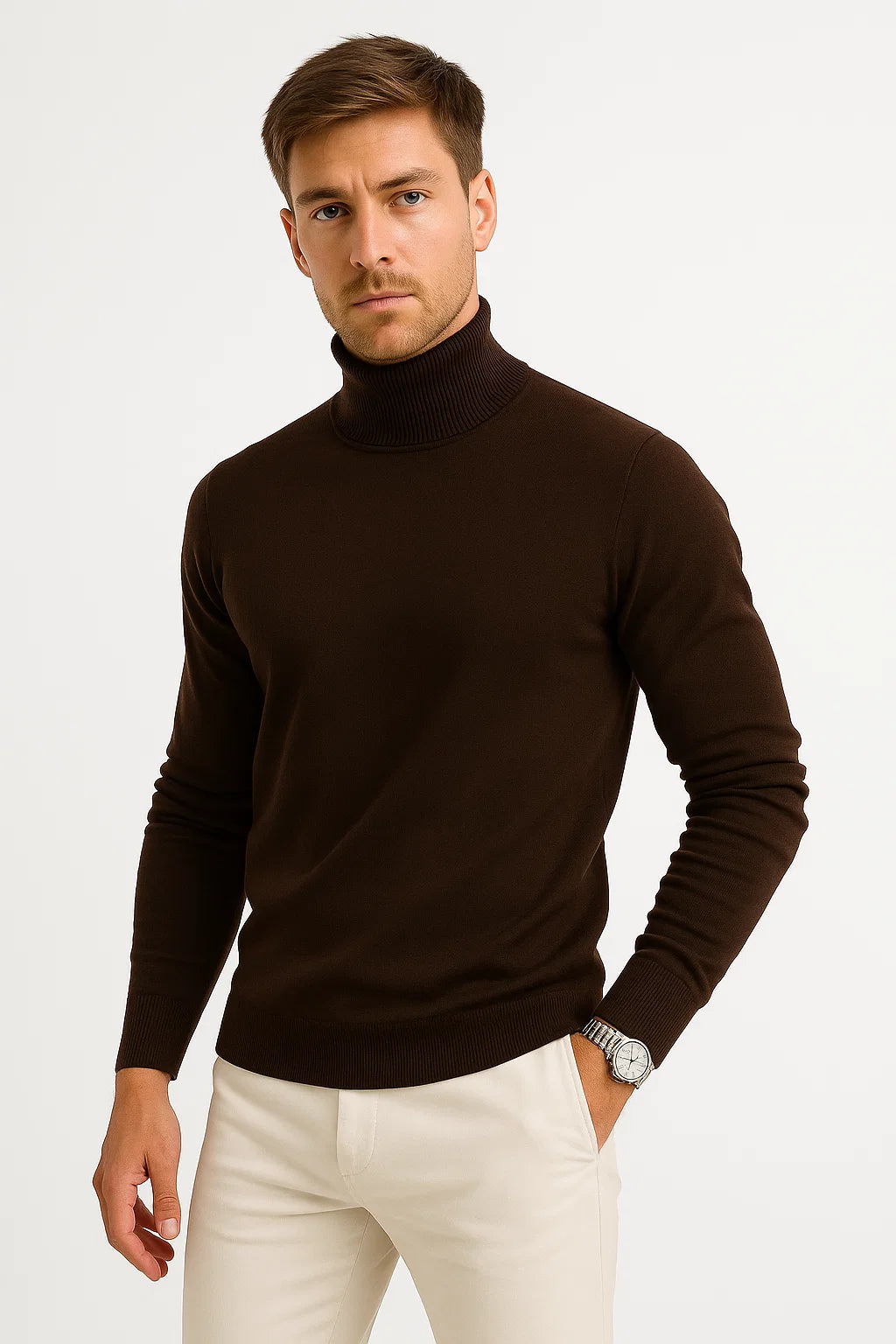 Herren Rollkragenpullover aus Wolle - Gestrickte Slim-Fit-Passform