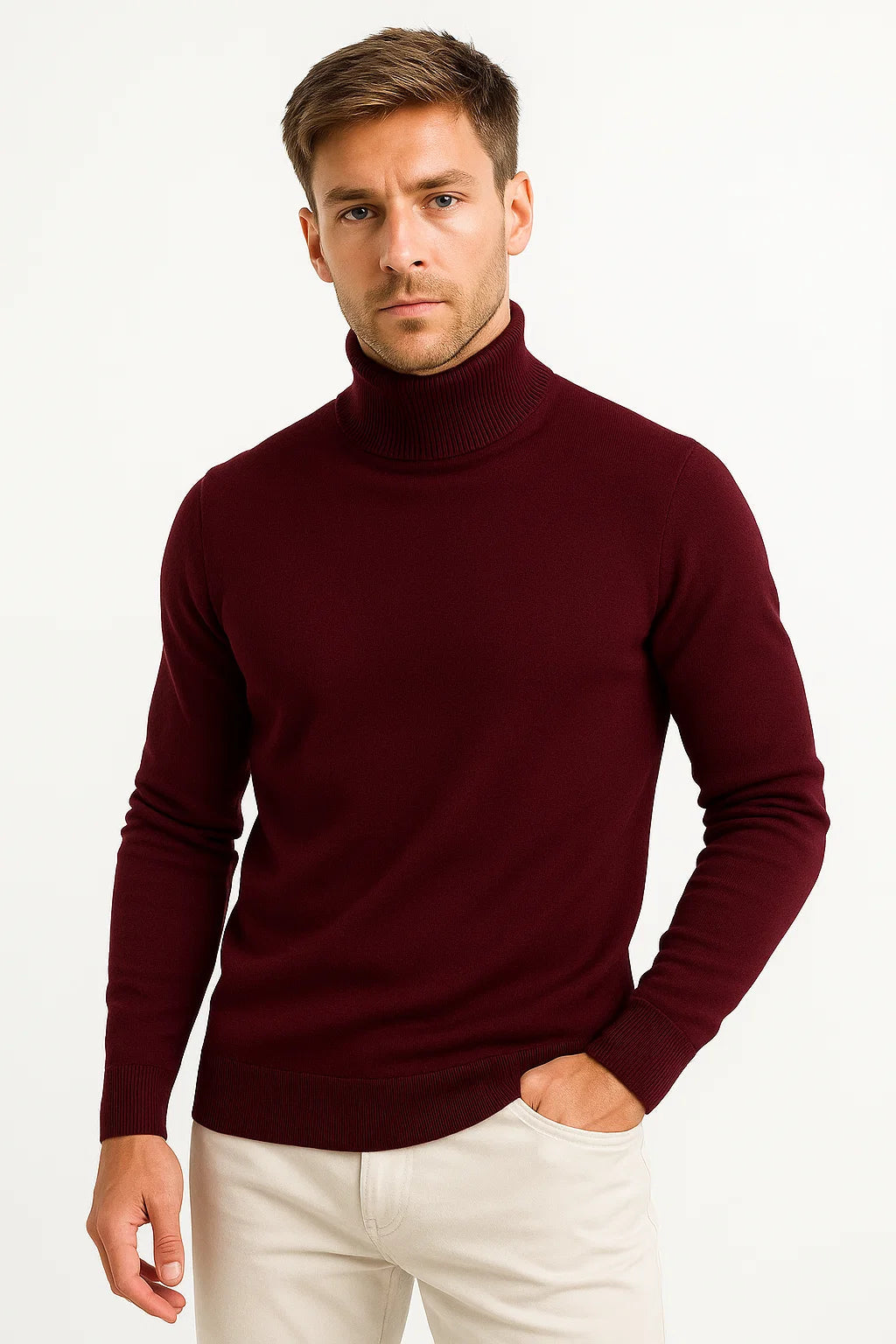Herren Rollkragenpullover aus Wolle - Gestrickte Slim-Fit-Passform