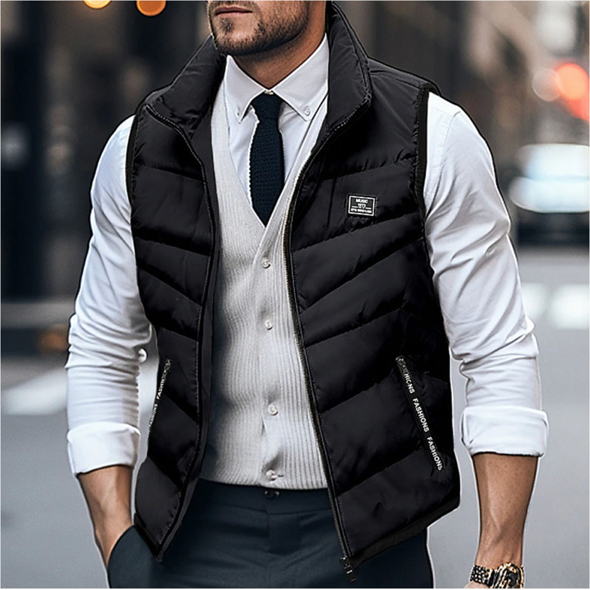 Herren Puffer Bodywarmer Gilet - Reißverschluss und Stehkragen