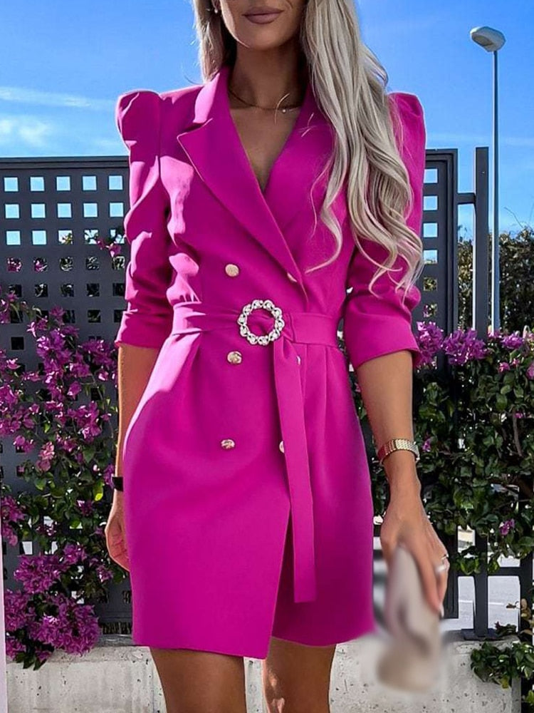 Damen Zweireihiges Minikleid - Maßgeschneiderte Passform & Puffärmel
