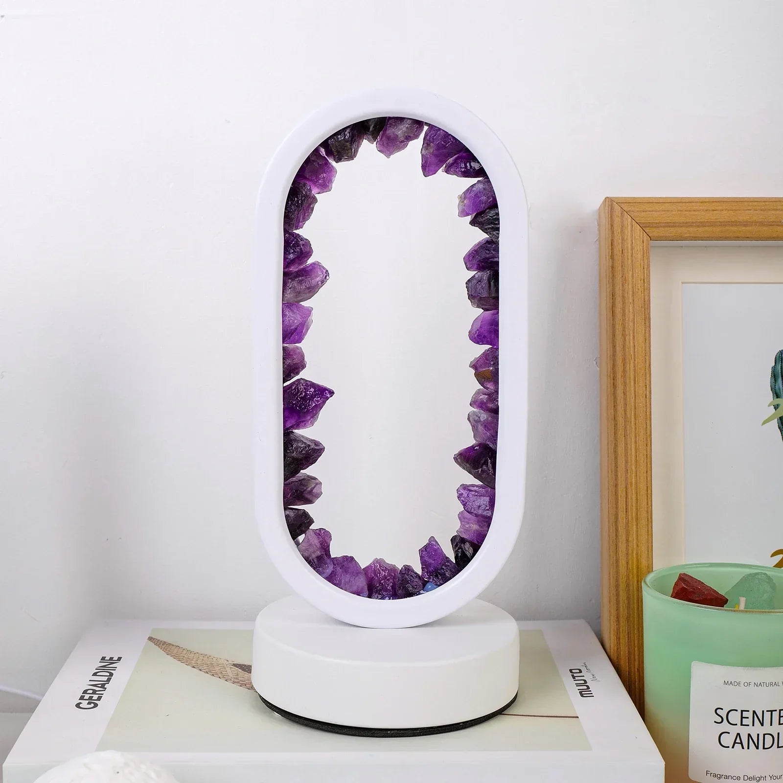 Oval LED Tischlampe mit Natürlichen Kristallen - Beruhigendes Ambiente Nachtlicht