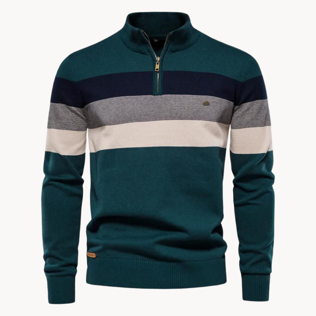 Herren Viertel-Reißverschluss Pullover – Gestreiftes Color Block mit Stehkragen