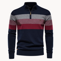 Herren Viertel-Reißverschluss Pullover – Gestreiftes Color Block mit Stehkragen