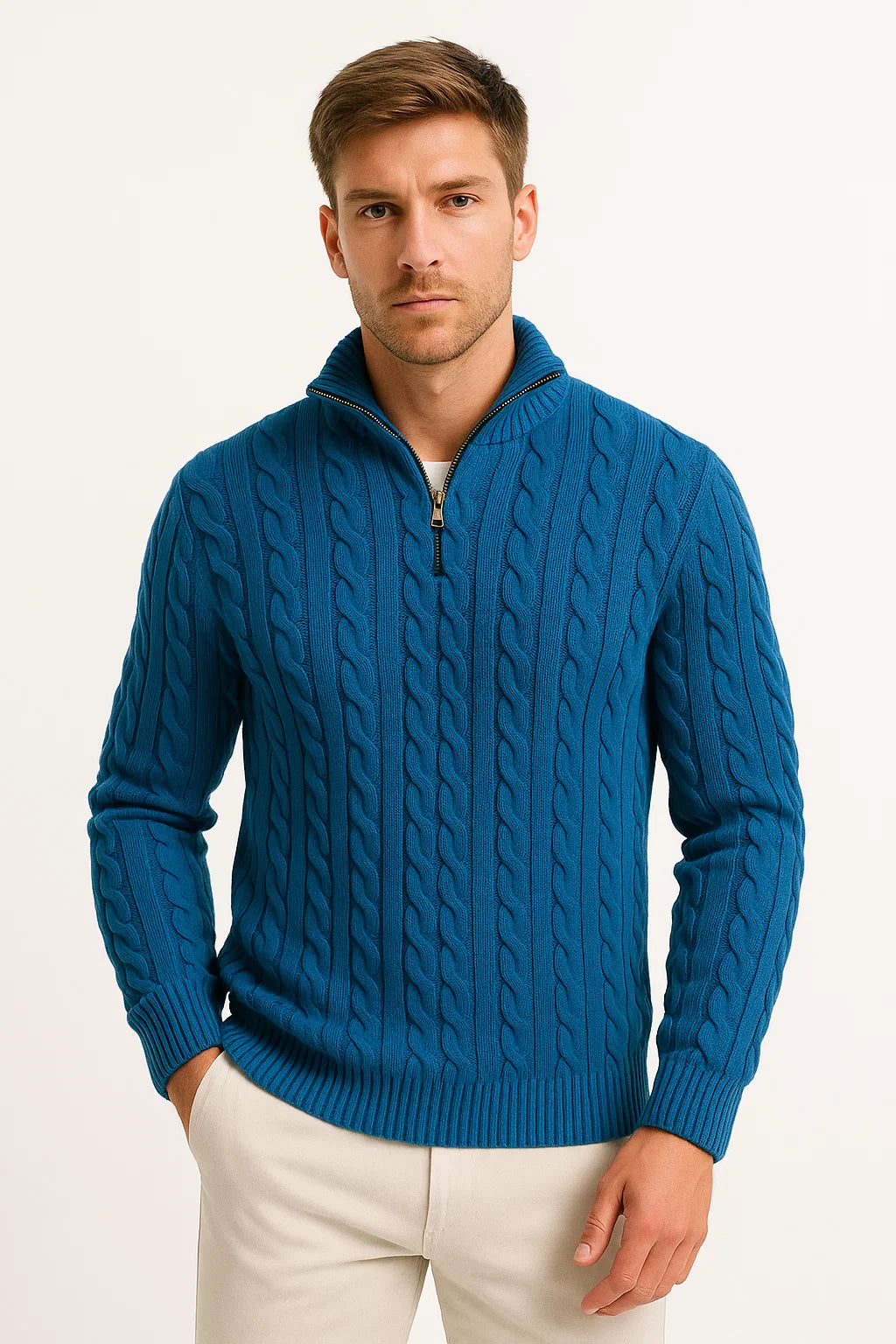 Herren Strickpullover - Stehkragen mit Viertelreißverschluss