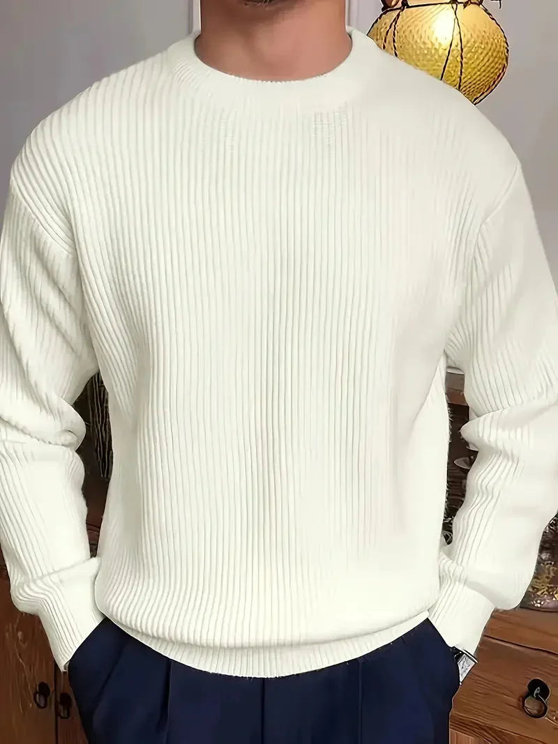 Herren Breit Gerippter Strickpullover – Weiche Textur & Rundhals