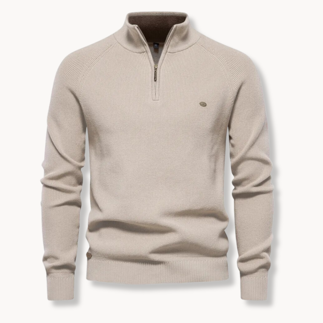 Herren Gerippter Strick-Pullover - Viertelreißverschluss mit Stehkragen