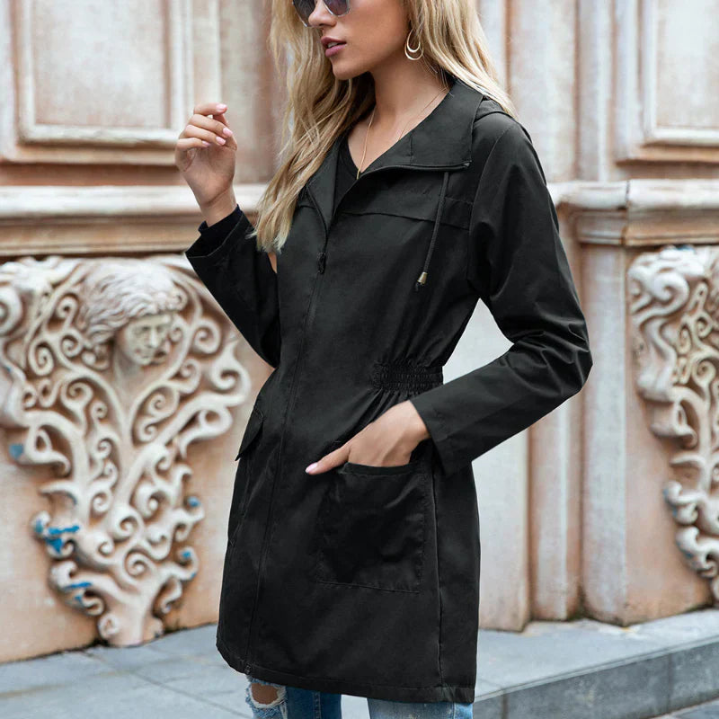Damen Lange Wasserdichte Jacke - Verstellbare Taillenform