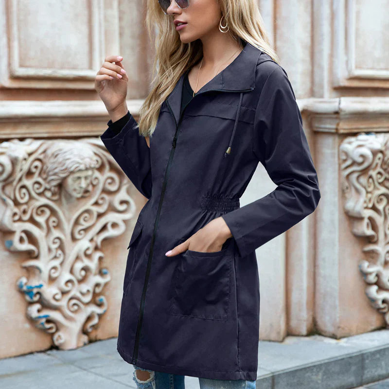 Damen Lange Wasserdichte Jacke - Verstellbare Taillenform