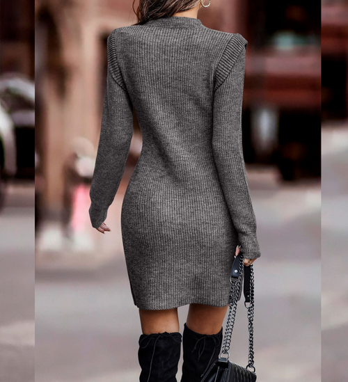Damen Gestricktes Jumper Mini-Kleid - Rundhalsausschnitt & Figurbetont