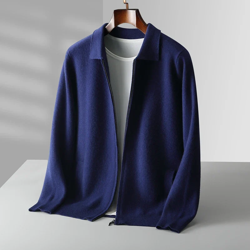 Herren Fein Gestrickter Polo-Cardigan – Maßgeschneiderte Passform & Reißverschluss