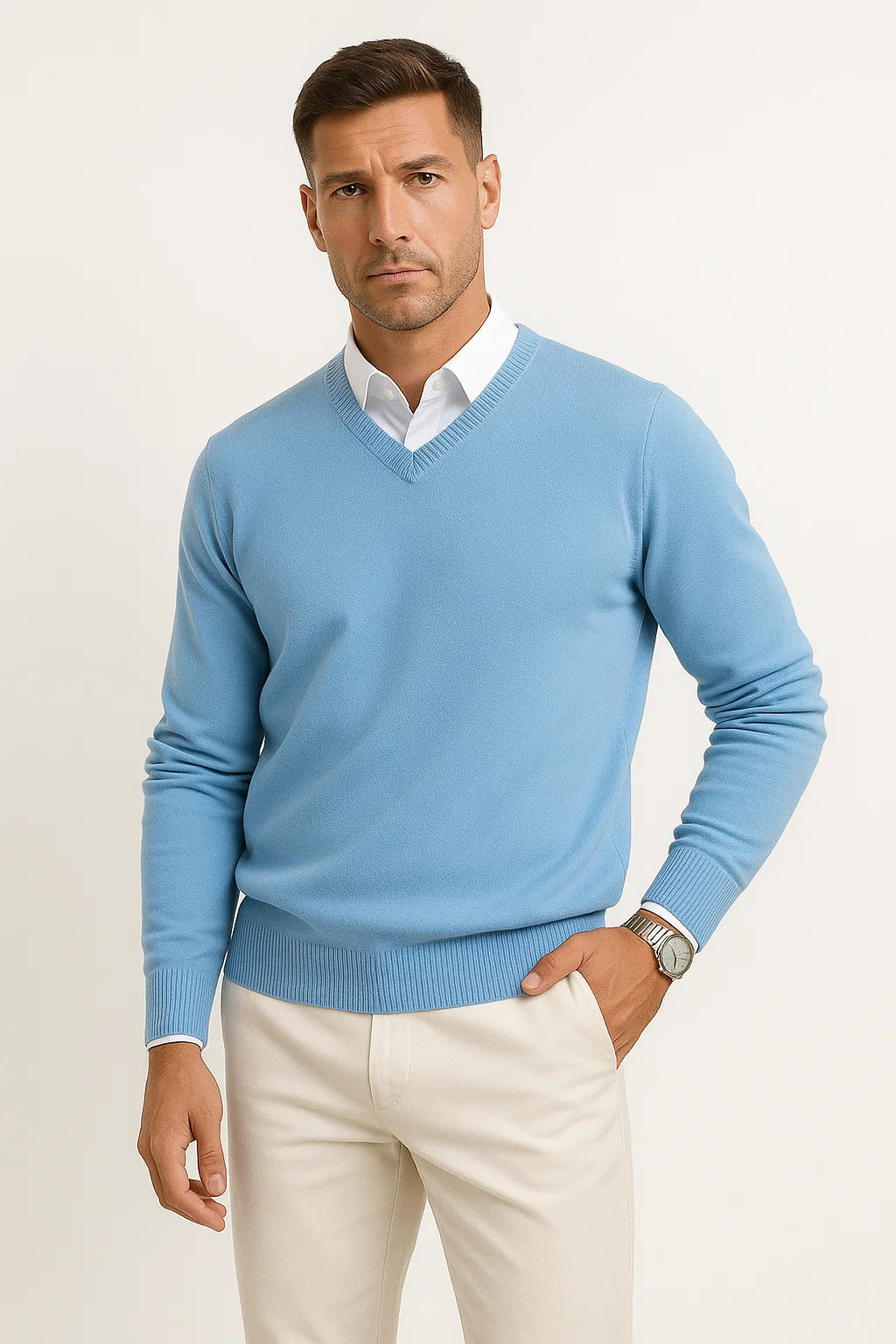 Herren Kaschmir Pullover – Schmale Passform mit V-Ausschnitt
