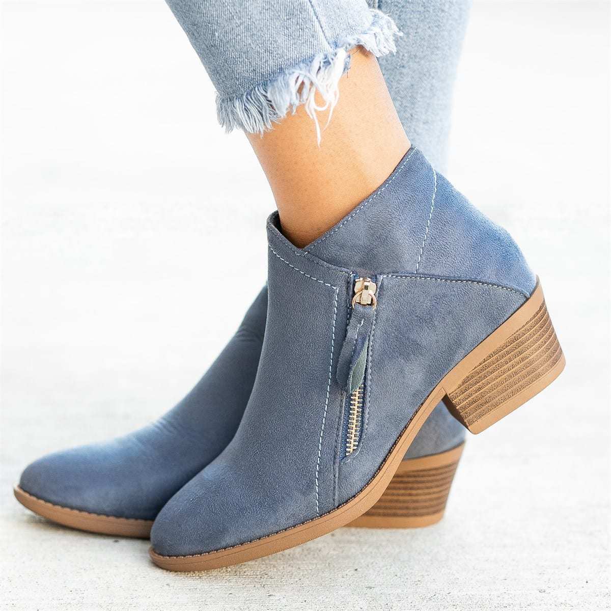 Damen Stiefeletten - Klobiger Absatz & Seitlicher Reißverschluss